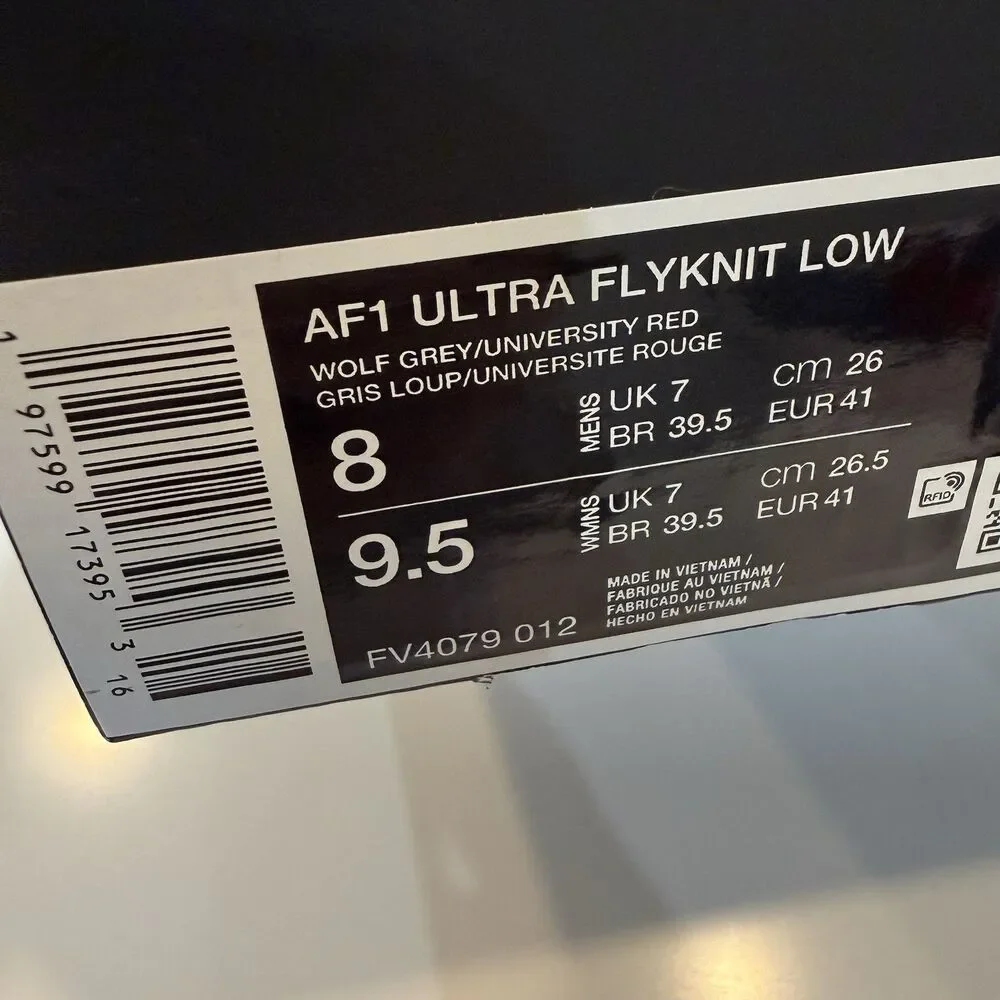Mens Size 8 Nike AF1 Ultra Flyknit Low Robert Kraft Wolf Grey White FV4079-012